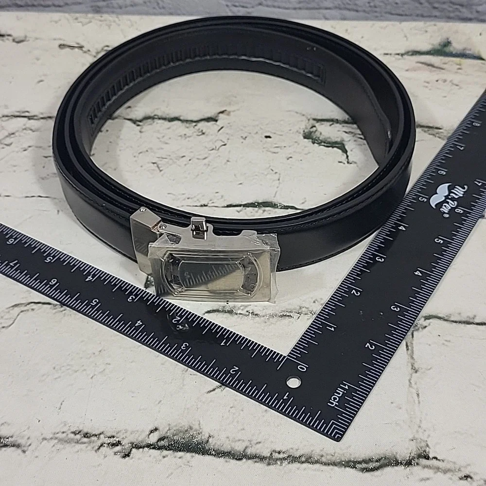 Mens Rachet‎ Belt Black Vegan Leather One Size Adjustable No Holes Quick Release
